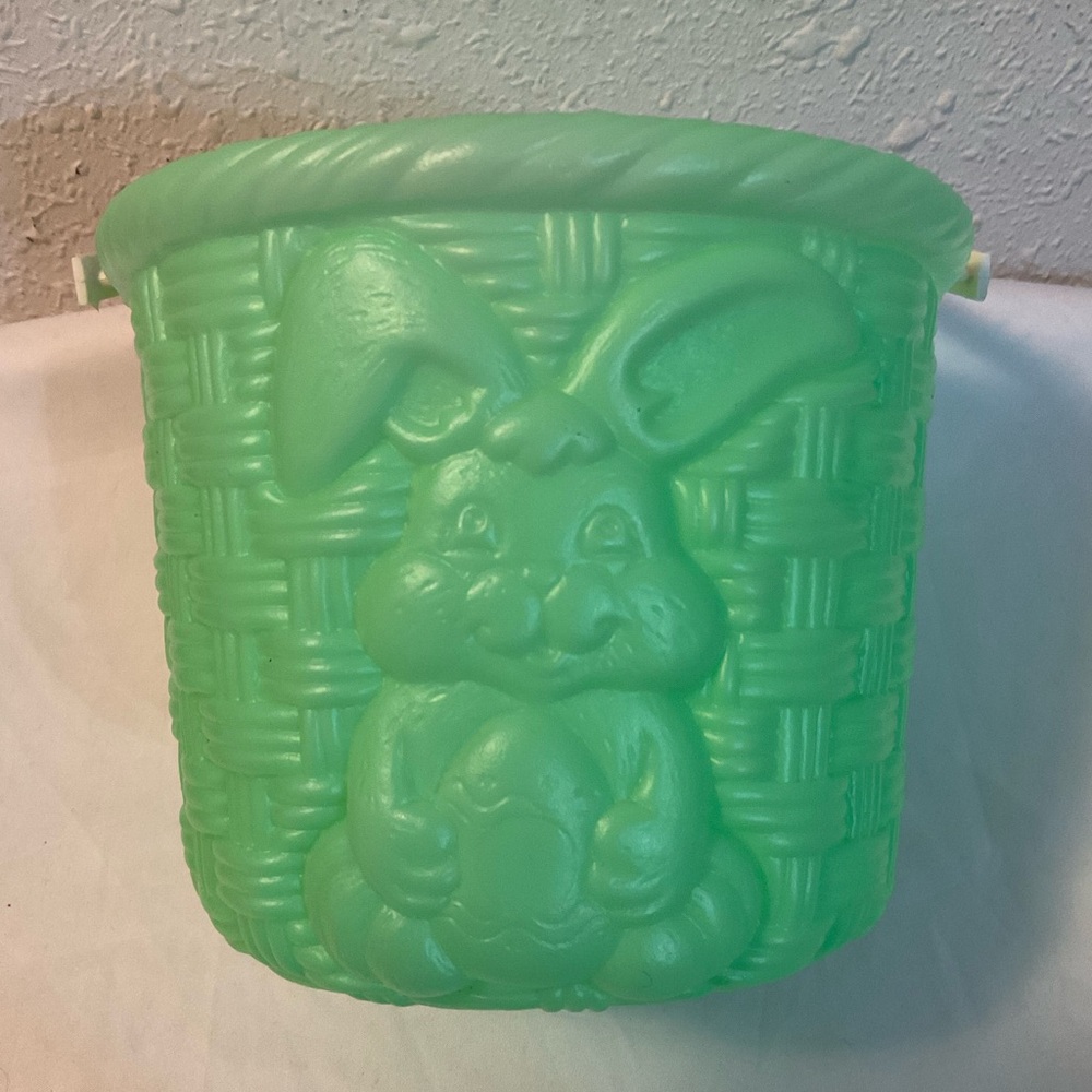 Vintage Blow Mold Easter Baskets Green Plastic Bucket Pail Grand Venture